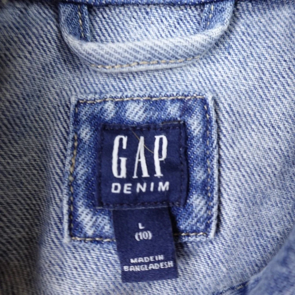 Gap Jacket Girls L Blue Jean Denim Flap Pocket Western Biker Trucker Bomber Coat